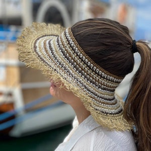 Sombrero de verano sin corona con flecos para playa, sombrero de paja con visera para vacaciones de verano, sombrero de playa con visera, sombrero de moda para el sol, accesorios de playa
