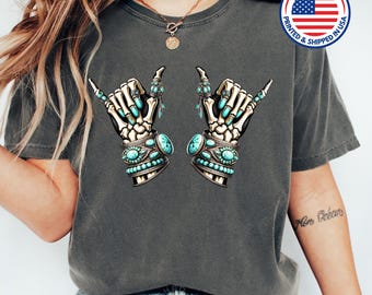 Turquoise Skeleton Hand Comfort Colors T-Shirt