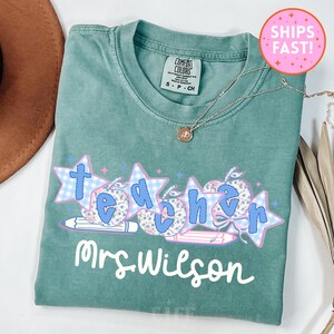Custom Teacher Shirt Gift for Teacher Name Shirt Back to School Shirt Teacher Team Shirts Preppy Teacher Bow Teacher Gifts Personalized Cute