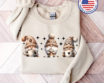 Coffee Gnomes Sweatshirt: Cute Fall Sweater, Coffee Lover Gift
