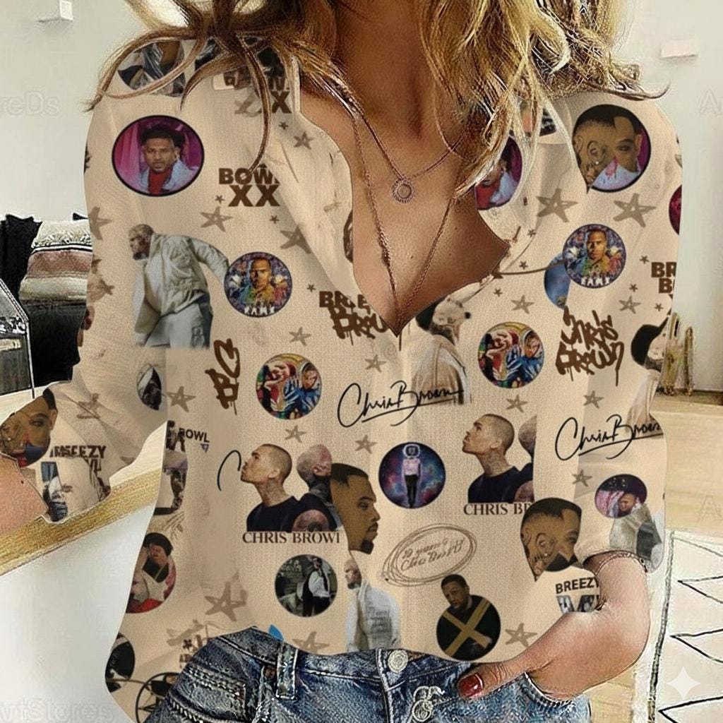 Discover Women's Chris Brown Blouse Shirt, Breezy Bowl XX Tour Blouse, Concert Outfit Merch, Hip Hop Fan Gift, Button Down Top