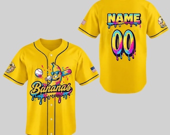 Camiseta de béisbol personalizada del equipo Bananas, camiseta "Let's Go Bananas", camiseta divertida de Bananas, nombre y número del equipo personalizados, regalo para un fan de Savannah