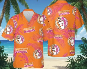 Camisa con botones de café de Dunkin Donuts, camisa hawaiana Coffee Addict, camisa Just Donut, regalos para amantes de Dunkin Donuts