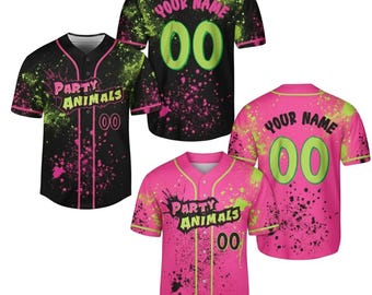 Camiseta de béisbol personalizada en rosa y negro, con nombre y número personalizados para niños, jóvenes y adultos. Camiseta para fiestas.