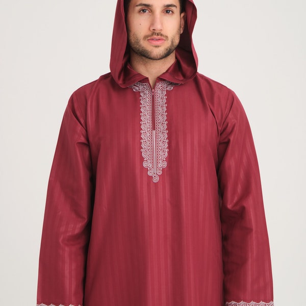 Muslim Moroccan Man Thobe, Premium Muslim Djellaba, Embroidered Hoody Jubbah Cloth, High Quality Thobe, Kandora Kaftan, Ramadan Eid Gift