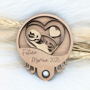 Magnete personalizzato per annuncio di gravidanza in legno colorato con pietra naturale - Regalo originale per la futura nonna, padrino e madrina