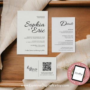 Digital Wedding Invitation with RSVP, Minimalist Wedding Invite Template with QR Code, Photo Wedding Invite Template, DIY Wedding Invite