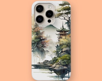 Japans landschap slim case geschikt voor iPhone 15, 15 Pro, 15+, 15 Pro Max, 14, 14 Pro, 14+, 14 Pro Max en Samsung S23, S23+, S23 Ultra