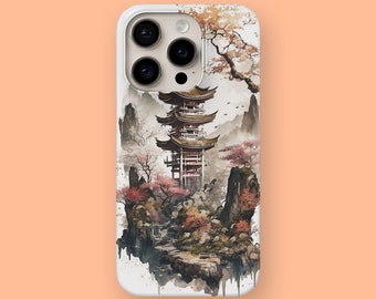 Funda delgada con paisaje japonés para iPhone 15, 15 Pro, 15+, 15 Pro Max, 14, 14 Pro, 14+, 14 Pro Max y Samsung S23, S23+, S23 Ultra, S22