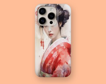 Coque mince Geisha pour iPhone 15, 15 Pro, 15+, 15 Pro Max, 14, 14 Pro, 14+, 14 Pro Max et Samsung S23, S23+, S23 Ultra, S22, S22+