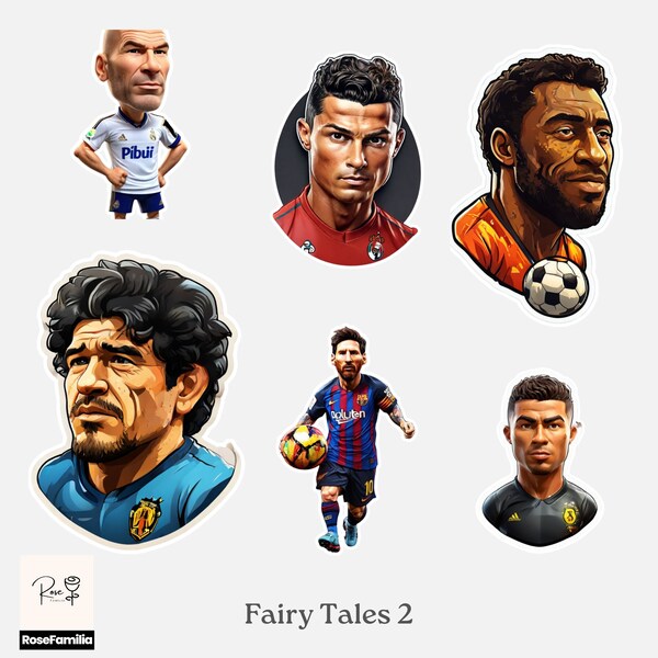 Fun and Cute Cartoon Legendary Footballers Stickers! 87 Different Designs - Printable Stickers - For Notebook, Mugs, Cars, Books, Phones