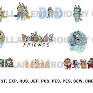 Paquete de diseño de bordado lindo de dibujos animados de perro azul [DESCARGA INSTANTÁNEA]