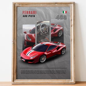 フェラーリ488ピスタ レッドカーポスター | 印刷可能なポスタープリント | カーポスター | 子供用ホームデコレーション | プレミアムプリント | ウォールアート | ビンテージポスター