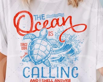 Retro Turtle Sublimation Design | Ocean Waves Clipart PNG (Digital Download)