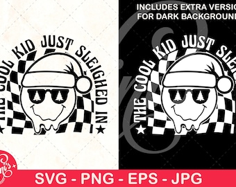 SVG Noël Cool Kid | Motif rétro smiley pour t-shirt (Téléchargement numérique)