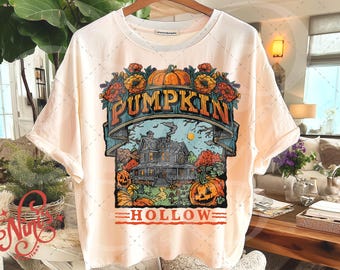 Vintage Halloween Pumpkin Hollow PNG, Haunted House Fall Clipart, Retro Spooky Pumpkin Patch Sublimation Design, Autumn Gothic Art, Flowers