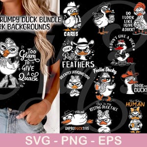 Sarcastic SVG Bundle For Dark Backgrounds  | Grumpy Duck SVG Bundle |  Clipart for T-Shirts & Mugs | Funny T-Shirt | Funny Duck PNG Bundle