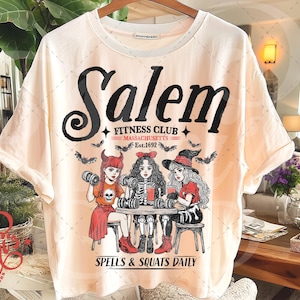 Salem Fitness Club Halloween PNG | Witch Workout Spooky Girls Design | Spells & Squats | Gym Halloween Shirt | Black BG Version Included