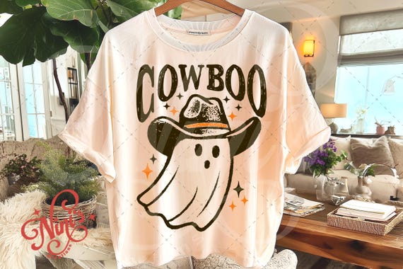 COWBOO Ghost SVG | Vintage Cute Cowboy Ghost Halloween Shirt Design | Western Halloween PNG for Sublimation | Funny Fall Ghost Clipart