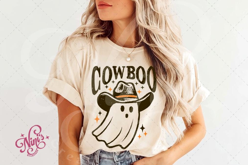COWBOO Ghost SVG | Vintage Cute Cowboy Ghost Halloween Shirt Design ...