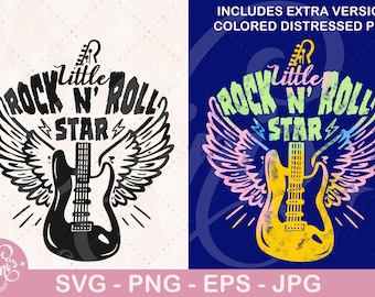 Little Rock and Roll Star SVG | Winged Guitar Kids Design |  Summer Kids Shirt Svg | Edgy Svg For Kids | Rock Star Cut File for Cricut