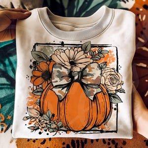 Floral Pumpkin PNG, Vintage Fall Halloween Clipart, Hand Drawn Autumn Pumpkin Design, Boho Floral Sublimation Art Digital Download