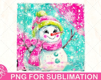 Muñeco de nieve PNG, diseño de sublimación navideña retro, lindo muñeco de nieve, ilustraciones navideñas geniales, muñeco de nieve vintage desgastado PNG