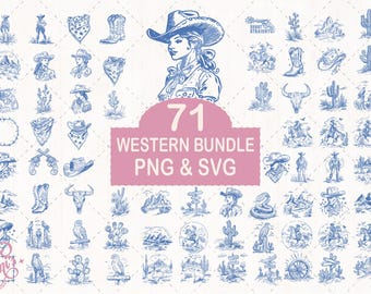 Western SVG-bundel 71 ontwerpen | Cowgirl cowboy rodeo png SVG-afbeeldingen | Sublimatiegraphics van het wilde westen | Cricut-bestanden | Vintage western-svg