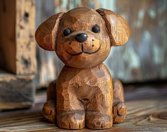 Customizable Wooden Dog Figurine: Natural and Safe Wood Materials