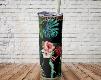 Skinny Tumbler with Straw Everyday Use Thermos Tumbler for School Gym Office Carsafe Hot and Cold Drinks Mug Drinkware Floral Printed 20oz