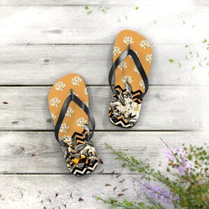 Beach Flipflops Printed beautiful article yellos white florals black chevrons uniqur print for summer casual wear