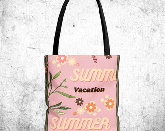 Retro Summer Totebag Daily Use Beach Bag Grocery Bag Tote Summer Pink Text Style Fashion Tote bag Everyday Carryon Shopping bag