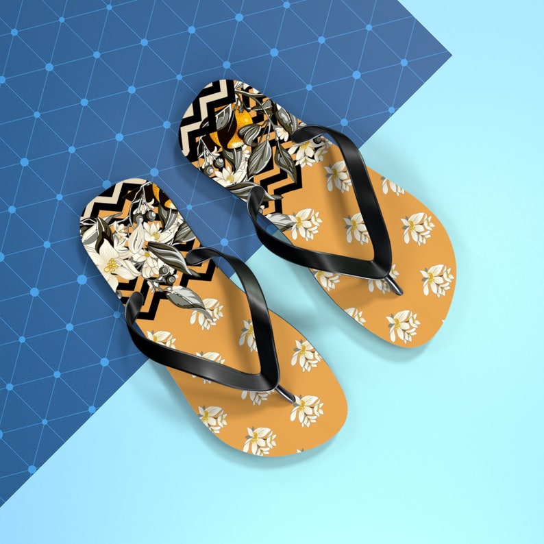 Flip Flops Beach Footwear Casual Summer Lightweight Premium Quality Print Mustard Yellow Black White Florals Bathroom Sliders Anti Slip image 6