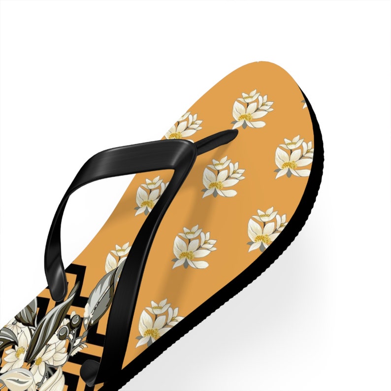 Flip Flops Beach Footwear Casual Summer Lightweight Premium Quality Print Mustard Yellow Black White Florals Bathroom Sliders Anti Slip image 5