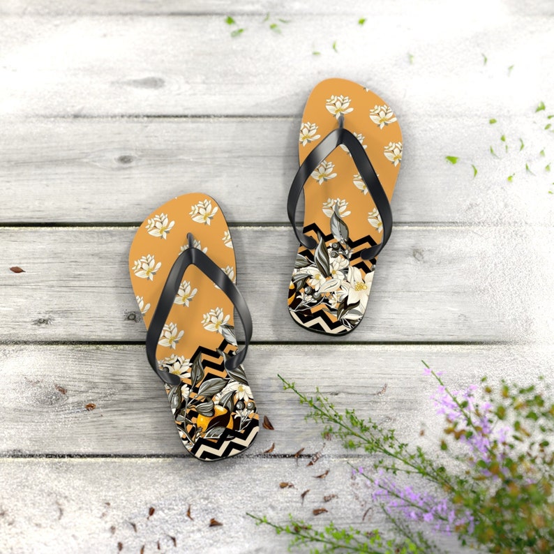 Beach Flipflops Printed beautiful article yellos white florals black chevrons uniqur print for summer casual wear