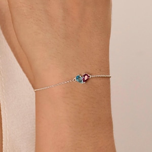 Two Birthstones Bracelet, Custom Heart Birthstone Bracelet, Mother and Daughter Bracelet, Anniversry Gift, Mothers Gift, Christmas Gifts