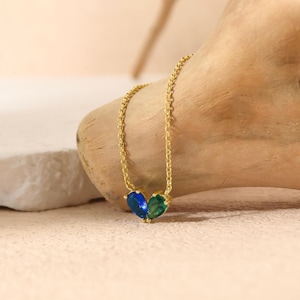 Two Birthstones Bracelet, Custom Heart Birthstone Bracelet, Mother and Daughter Bracelet, Anniversry Gift, Mothers Gift, Christmas Gifts