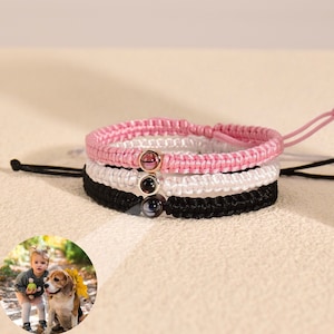 Aangepaste fotoprojectiearmband voor papa, gepersonaliseerde touwarmband in kleuren, aangepaste paararmbanden voor kerstcadeaus