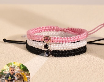 Custom Photo Projection Bracelet For Dad, Personalized Rope Bracelet in Colors, Custom Couple Bracelets for Christmas Gifts