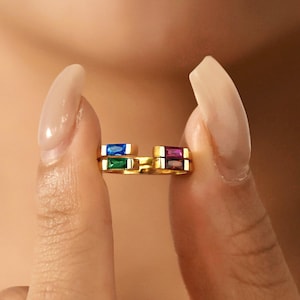 Duo Baguette Birthstone Ring, Birthstone Jewelry, Adjustable Ring, Best Friend Gift, Anniversary Gift,Gifts for Mom,Mothers Day Gift for her
