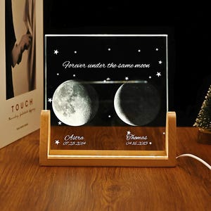 Custom Moon Phase Crystal Lamp, Personalized LED Night Light, Random Luck In Universe Custom Moon Phases, Couple Nightlight Anniversary Gift