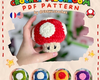 CROCHET PDF PATTERN - Mario Mushroom Amigurumi - French - English - Mushroom Plush Pattern