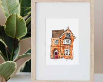 Hand-drawn home illustration, Quirky house drawing, bespoke house warming gift, house portrait