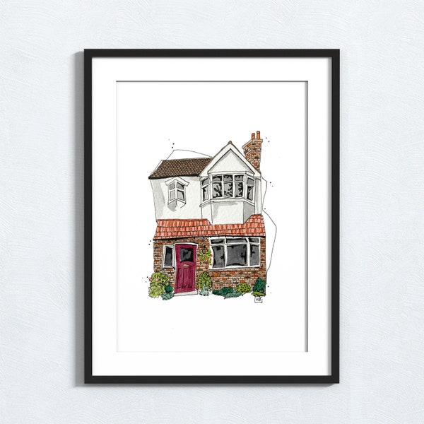 Bespoke hand-drawn house illustration, house warming gift, watercolour house commission