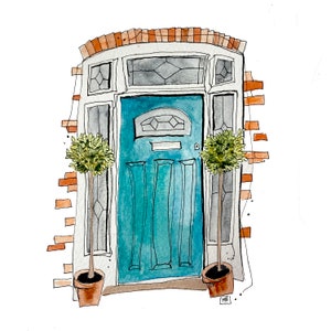 Aangepaste handgetekende voordeurtekening, housewarmingcadeau, aquarelillustratie voordeur