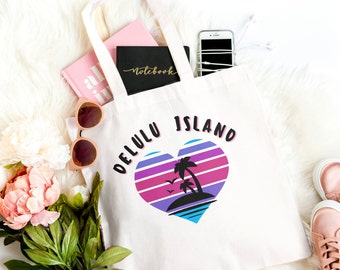 Delulu Island Tote Bag with Tropical Heart Design, Kpop Gift for delulu friend, Shopping Bag for Kpop Lovers,