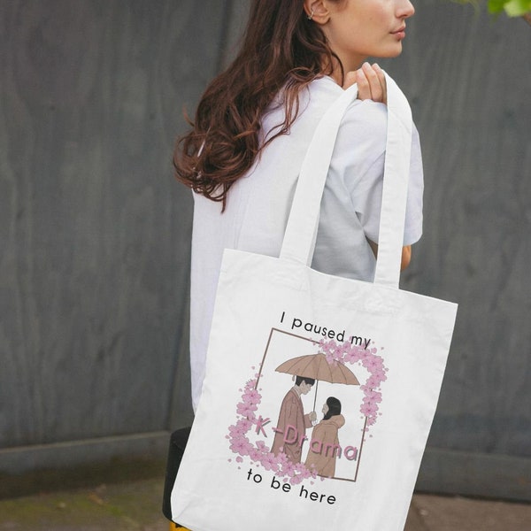 I Paused My Kdrama Tote Bag, Shopping Bag for Kdrama Lover, Kdrama Gift for her, Romantic Accessory for Kdrama Life