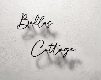 Letrero metálico personalizado con el nombre de Casa Villa, decoración del hogar, letrero metálico para pared, arte metálico para pared, palabras en acero, letrero metálico para exteriores.