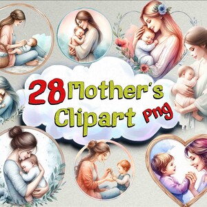 aquarela fofa clipart de Dia das Mães, 28 imagens de mãe e filho para artesanato em papel, presentes PNG de família para mãe, amor digital de mãe, mamãe e eu