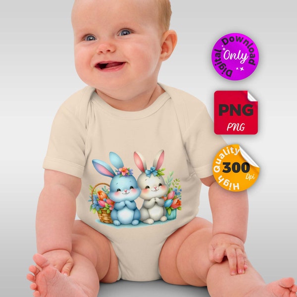 Cute Digital Design, rabbit shirt for kids, watercolor design for girl’s shirt, PNG design for Easter, bunny design for children's clothes